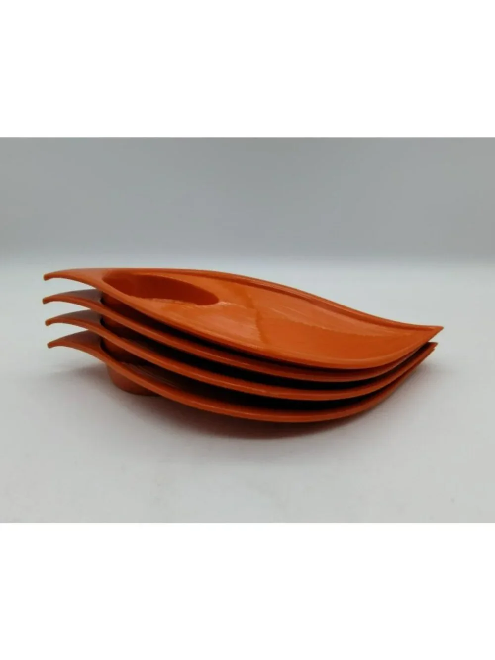 4 Vintage MCM Orange Snack Plates, Plastic Chip Dip Trays Atomic Kitchen Decor